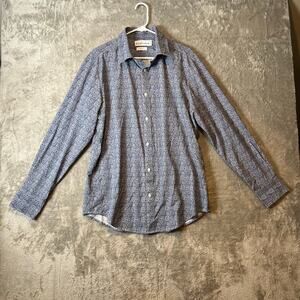 Mizzen+Main Leeward L Trim Fit Dress‎ Shirt Sz L Floral Paisley Print Blue